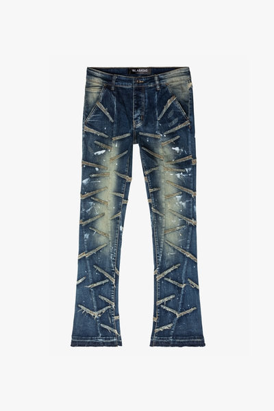 SABER” STACKED FLARE JEAN DARK BLUE – Valabasas