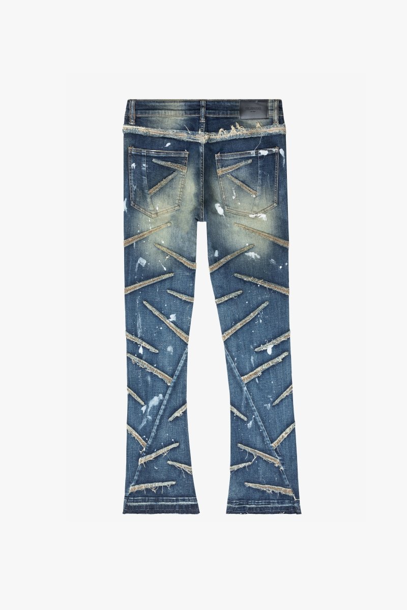 “SABER” STACKED FLARE JEAN DARK BLUE - Valabasas