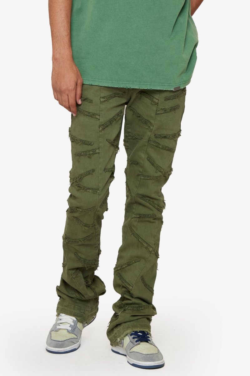 “SABER” STACKED FLARE JEAN OLIVE WASHED - Valabasas