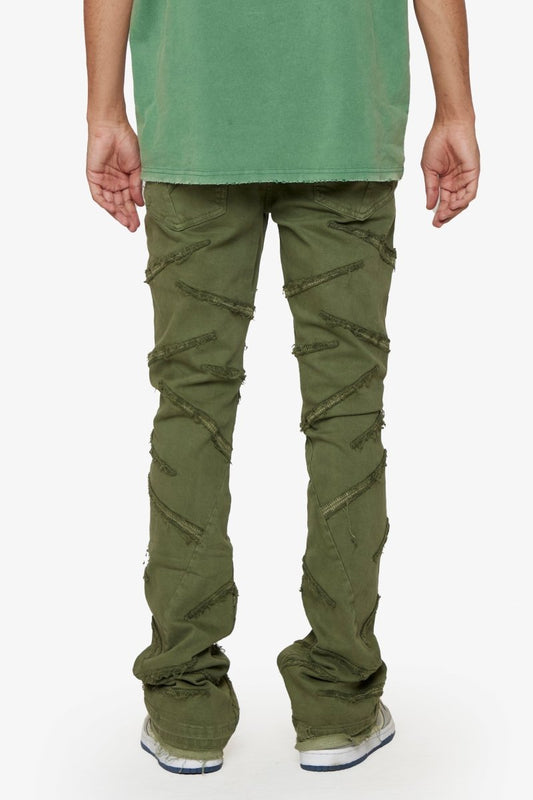 “SABER” STACKED FLARE JEAN OLIVE WASHED - Valabasas