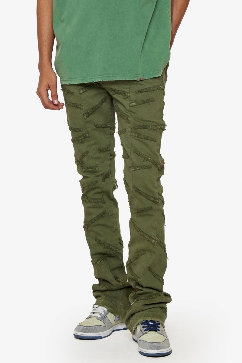 “SABER” STACKED FLARE JEAN OLIVE WASHED - Valabasas