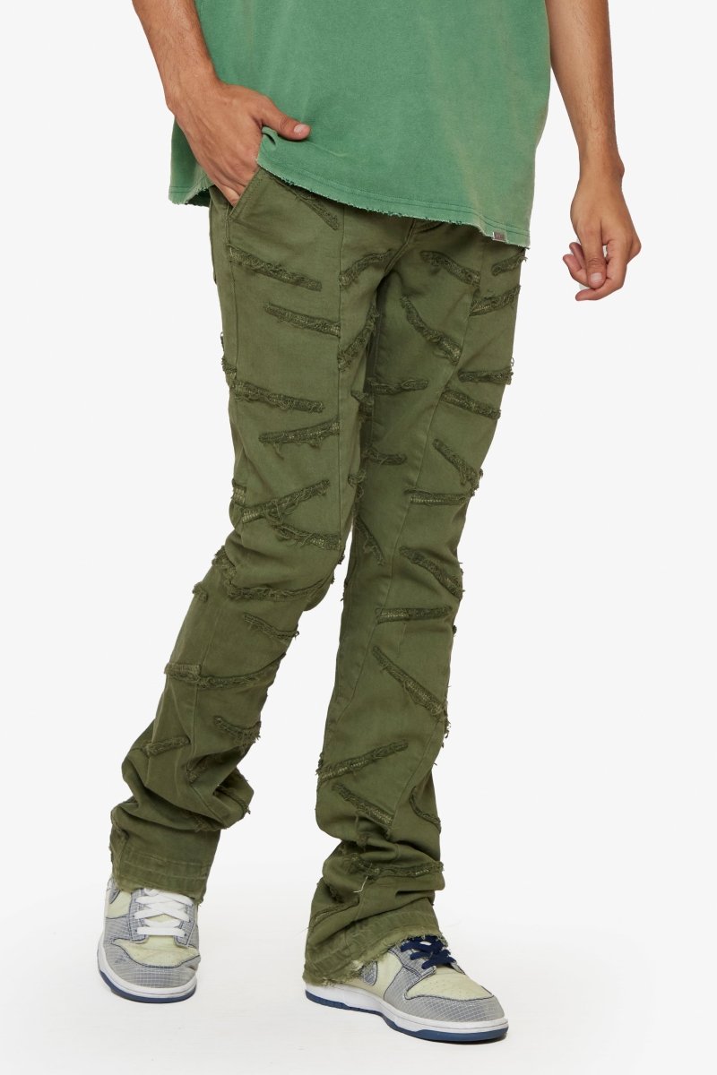 “SABER” OLIVE WASHED STACKED FLARE JEAN