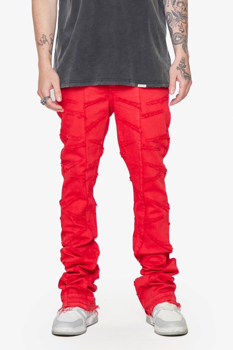 SABER” STACKED FLARE JEAN RED WASHED – Valabasas