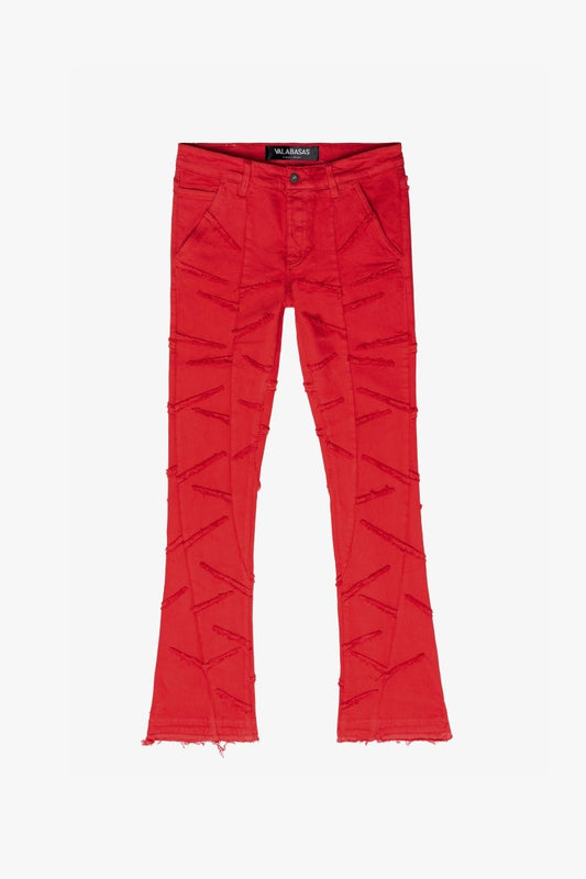 “SABER” STACKED FLARE JEAN RED WASHED - Valabasas