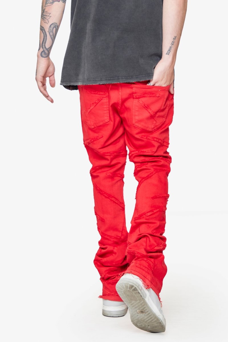 SABER” STACKED FLARE JEAN RED WASHED – Valabasas