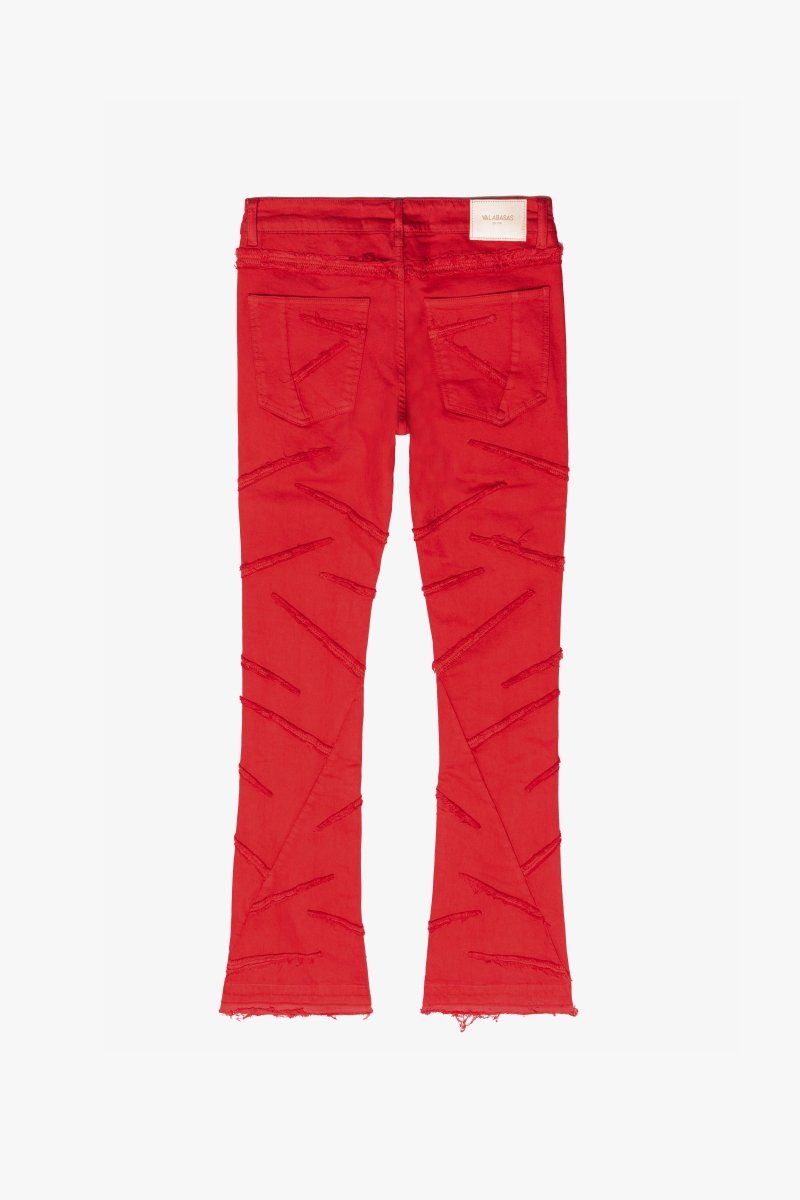 SABER” STACKED FLARE JEAN RED WASHED – Valabasas