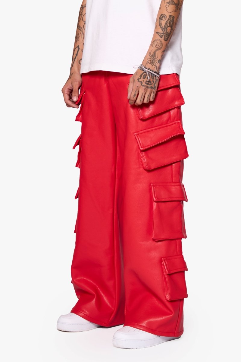 "SASORI" BAGGY VEGAN LEATHER JEANRED - Valabasas