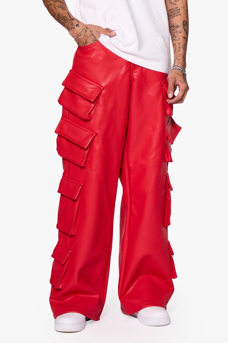 "SASORI" BAGGY VEGAN LEATHER JEANRED - Valabasas