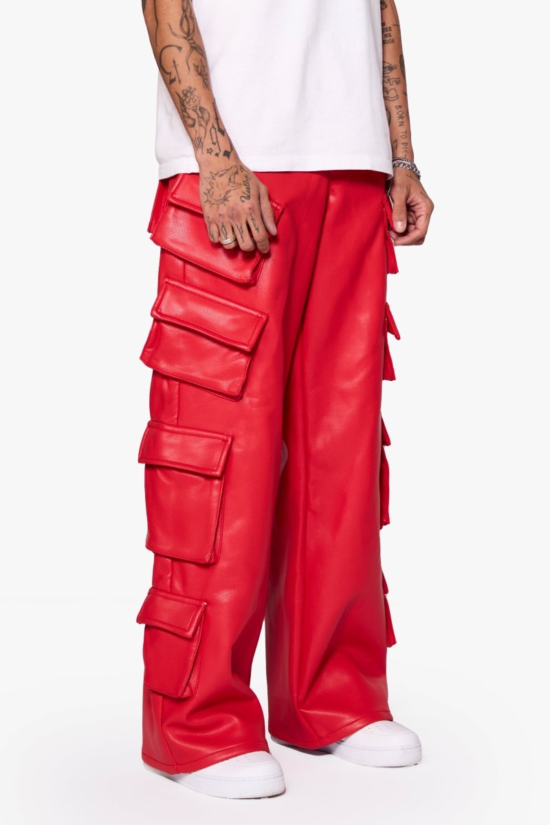 "SASORI" BAGGY VEGAN LEATHER JEANRED - Valabasas