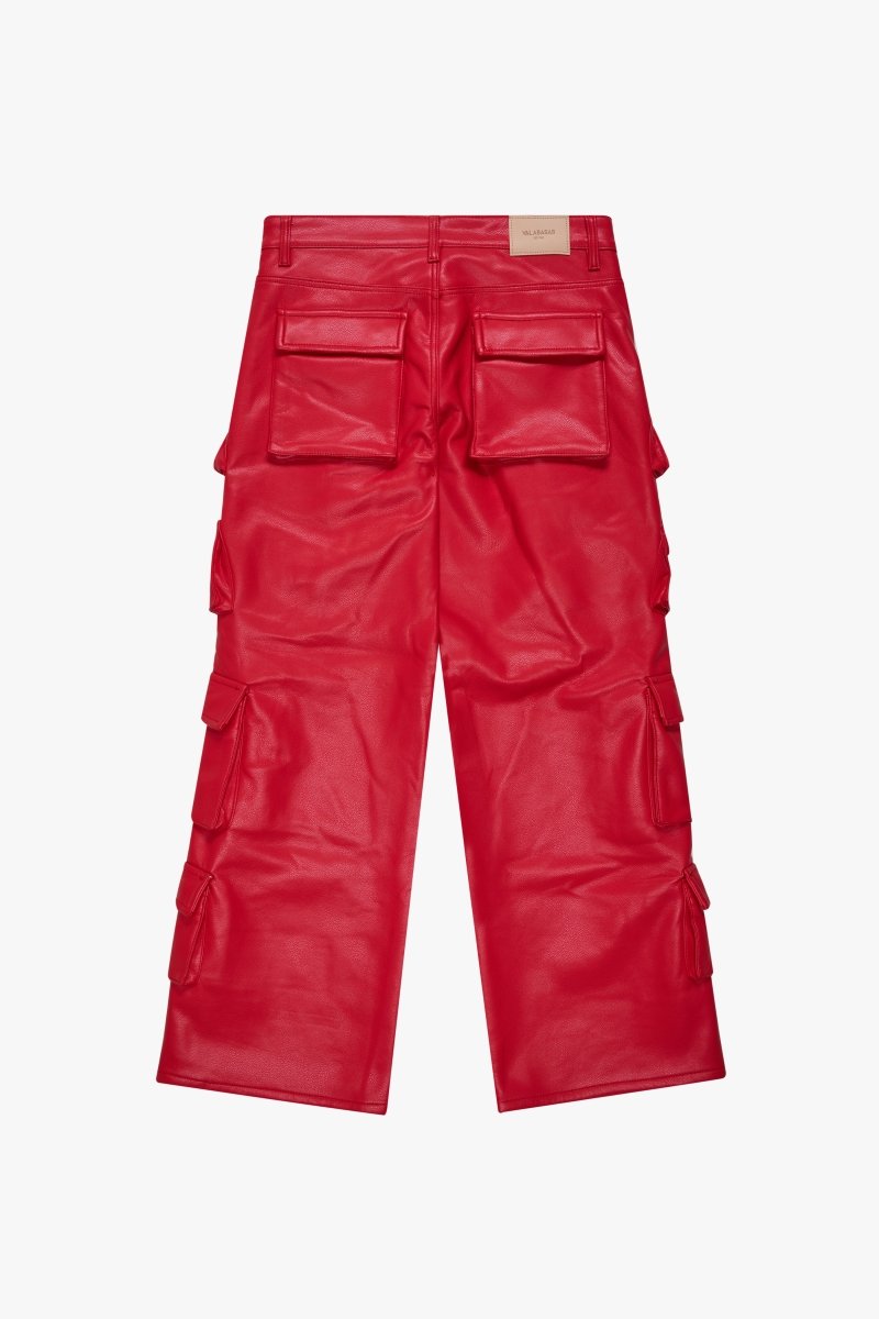"SASORI" BAGGY VEGAN LEATHER JEANRED - Valabasas