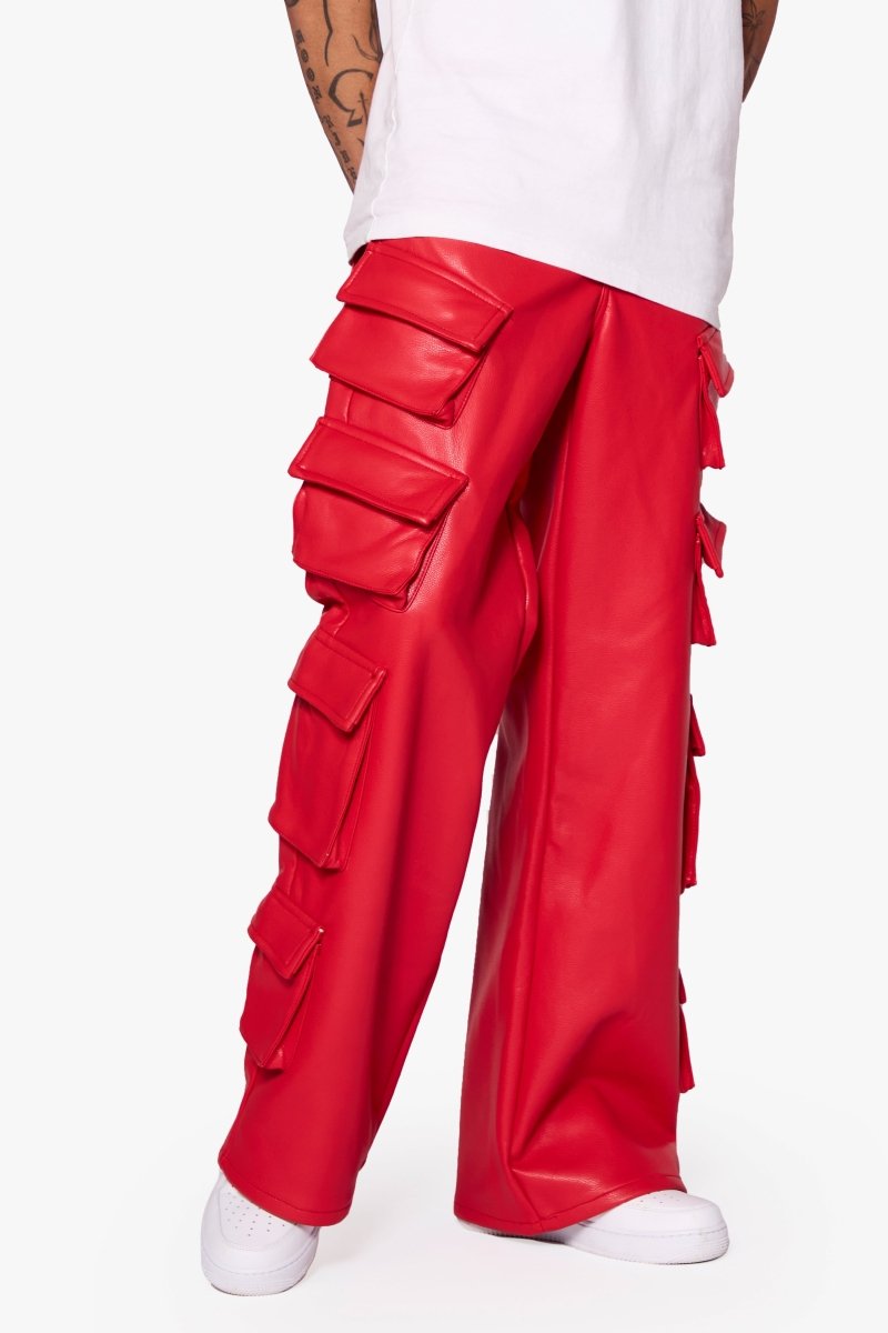 "SASORI" BAGGY VEGAN LEATHER JEANRED - Valabasas