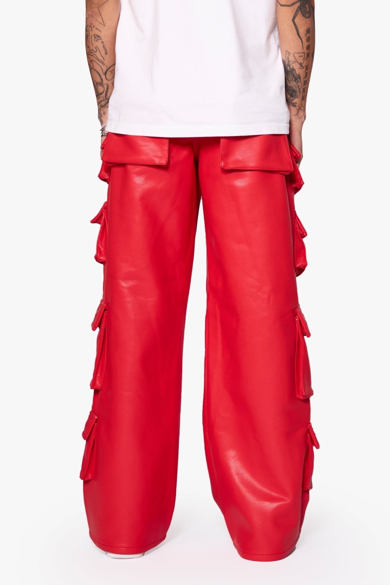 "SASORI" BAGGY VEGAN LEATHER JEANRED - Valabasas