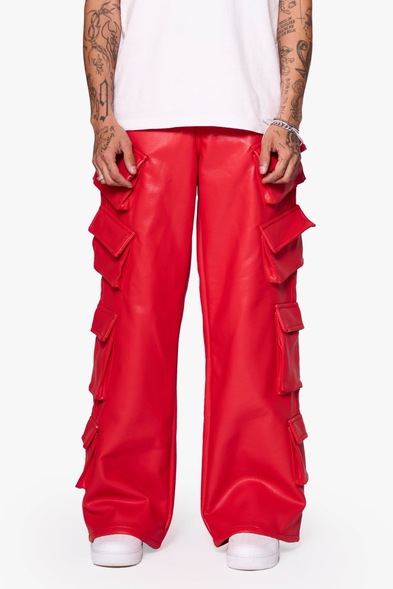 "SASORI" BAGGY VEGAN LEATHER JEANRED - Valabasas