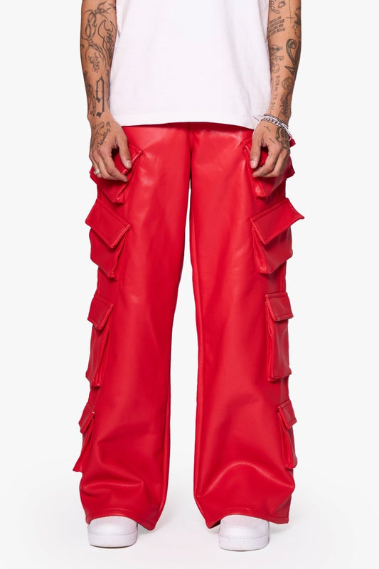 "SASORI" BAGGY VEGAN LEATHER JEANRED - Valabasas