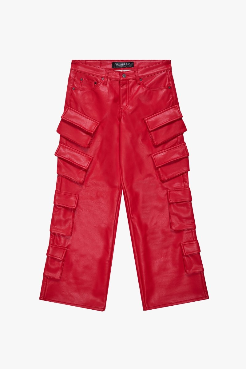 "SASORI" BAGGY VEGAN LEATHER JEANRED - Valabasas