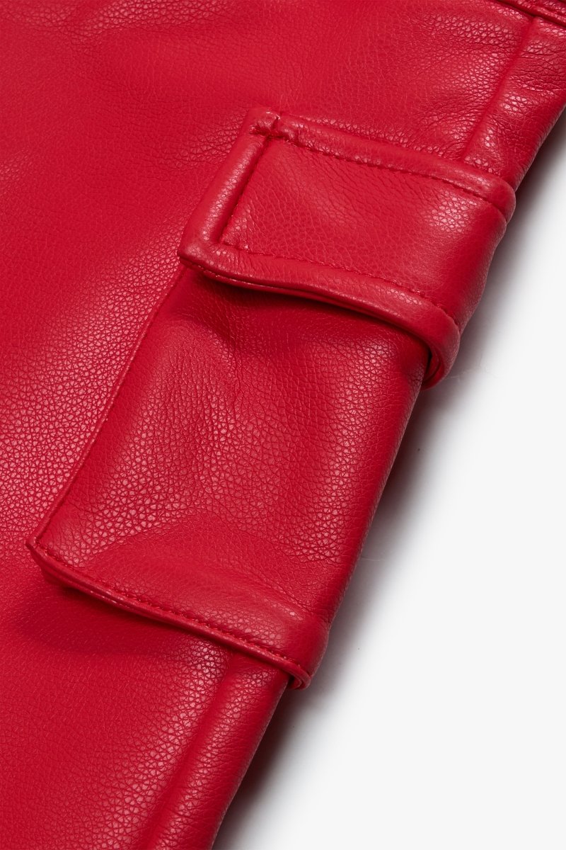 "SASORI" BAGGY VEGAN LEATHER JEANRED - Valabasas