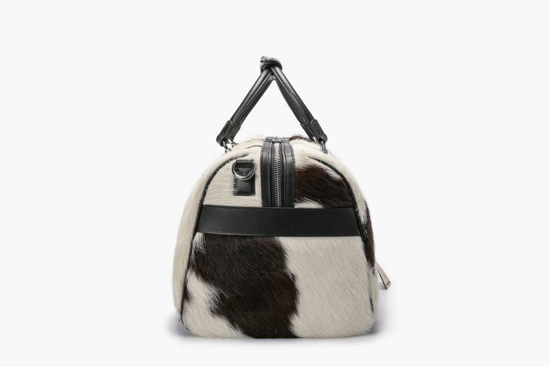 Sella 100% Cowhide Duffel Bag – Black & White - Valabasas