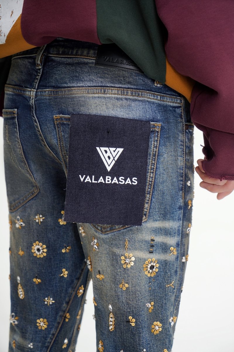 Shea Dark Vintage Blue Stacked Jeans - Valabasas