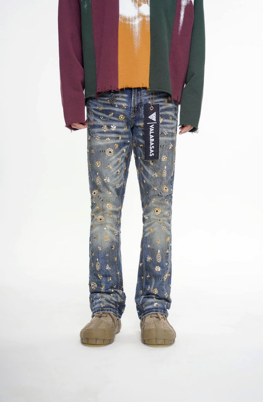 Shea Dark Vintage Blue Stacked Jeans - Valabasas