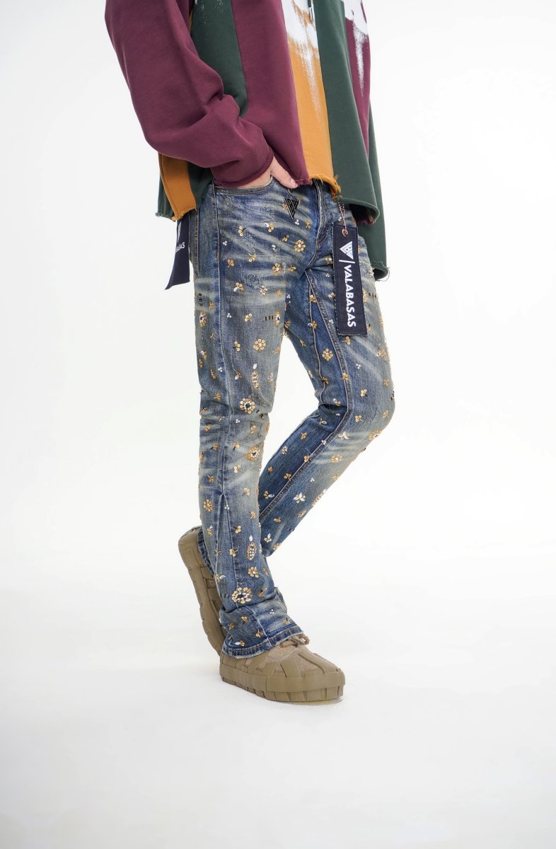 Shea Dark Vintage Blue Stacked Jeans - Valabasas