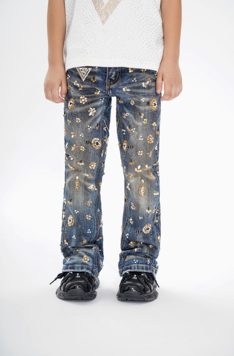 Shea Kids Dark Vintage Blue Stacked Jeans - Valabasas