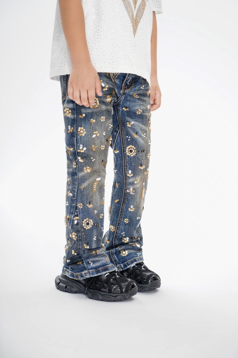 Shea Kids Dark Vintage Blue Stacked Jeans - Valabasas
