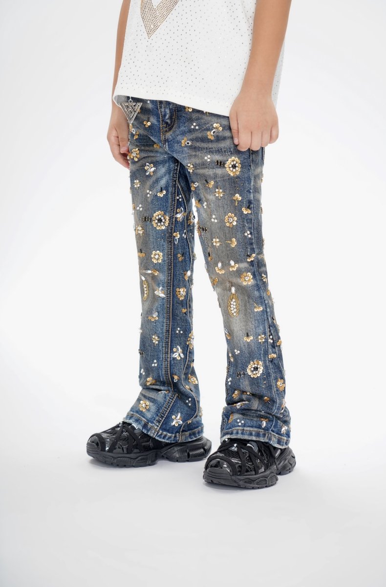 Shea Kids Dark Vintage Blue Stacked Jeans - Valabasas