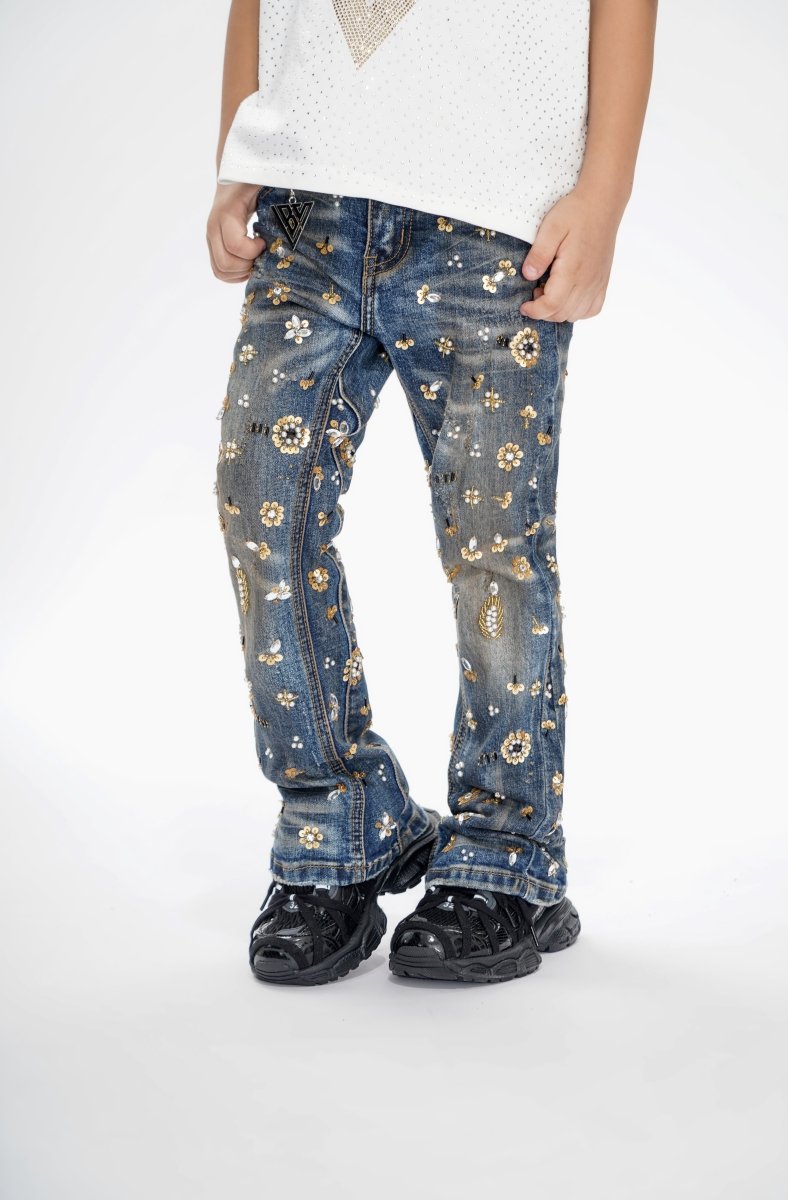 Shea Kids Dark Vintage Blue Stacked Jeans - Valabasas