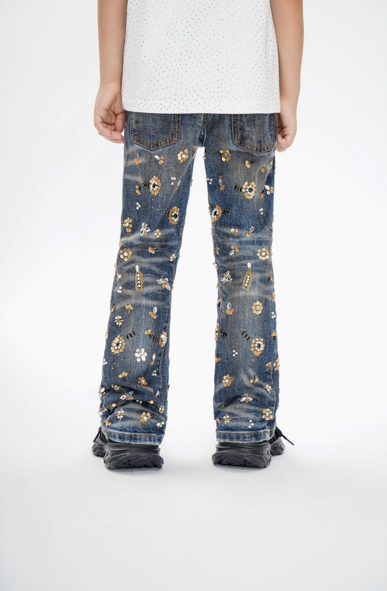 Shea Kids Dark Vintage Blue Stacked Jeans - Valabasas