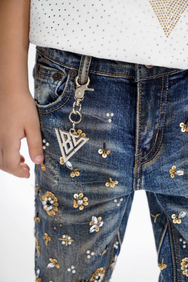 Shea Kids Dark Vintage Blue Stacked Jeans - Valabasas