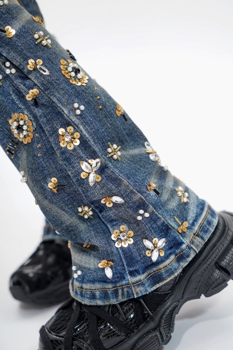Shea Kids Dark Vintage Blue Stacked Jeans - Valabasas