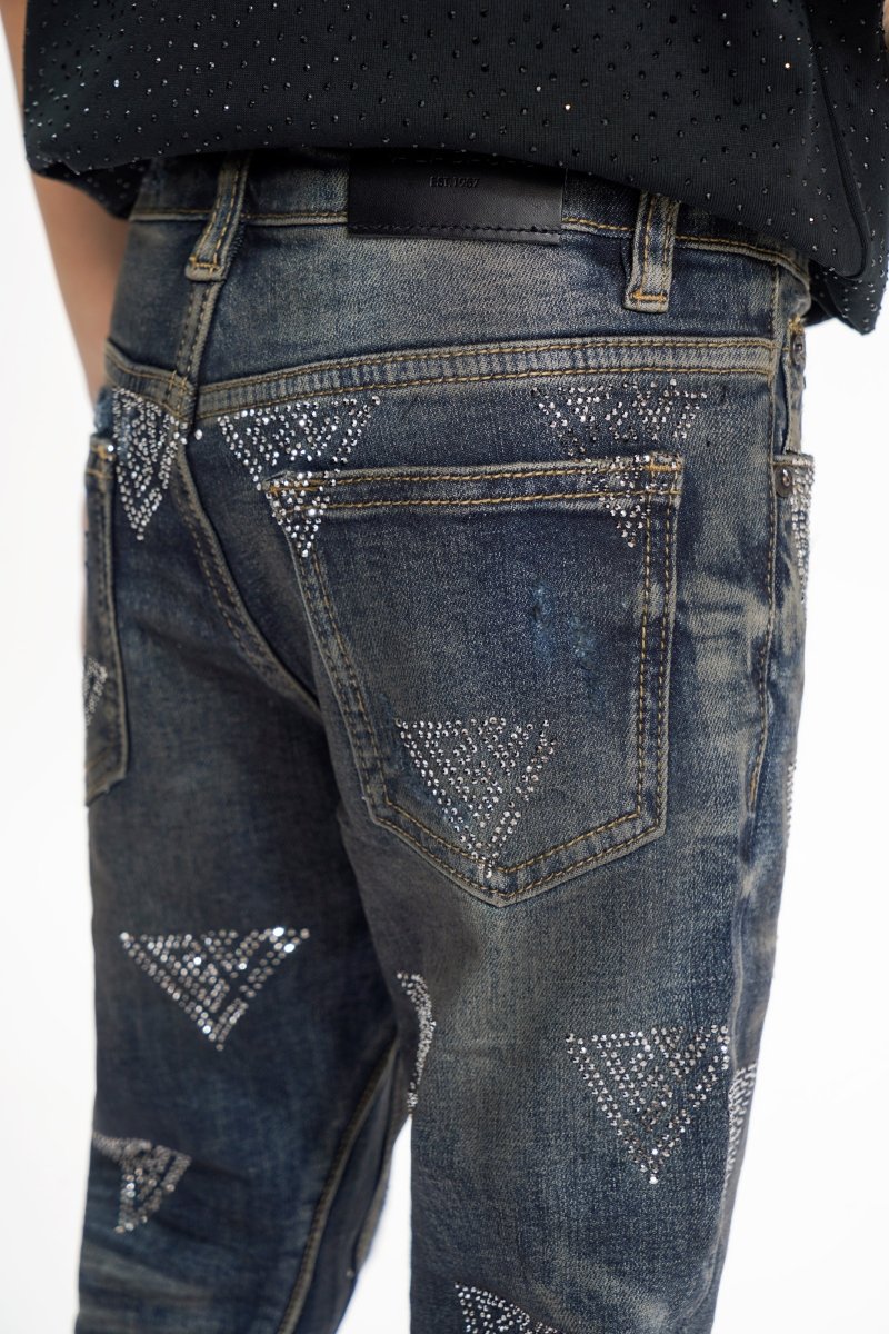 Show Kids Dark Dirty Blue Stacked Jeans - Valabasas