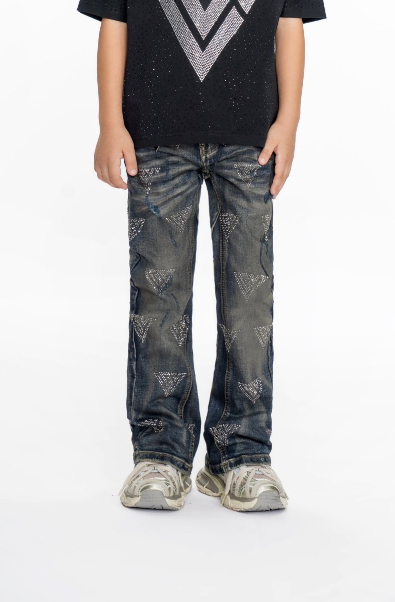Show Kids Dark Dirty Blue Stacked Jeans - Valabasas