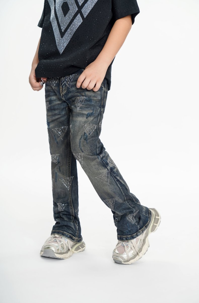 Show Kids Dark Dirty Blue Stacked Jeans - Valabasas
