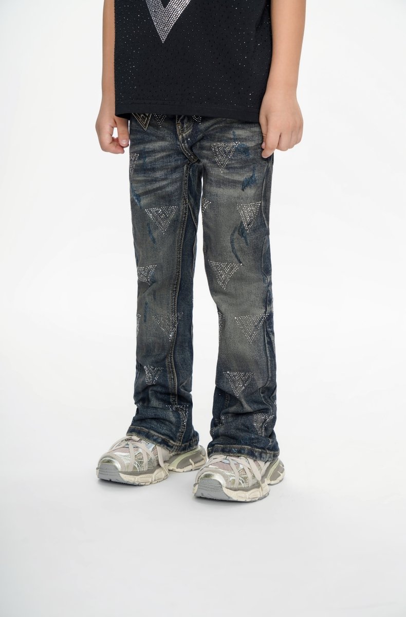 Show Kids Dark Dirty Blue Stacked Jeans - Valabasas