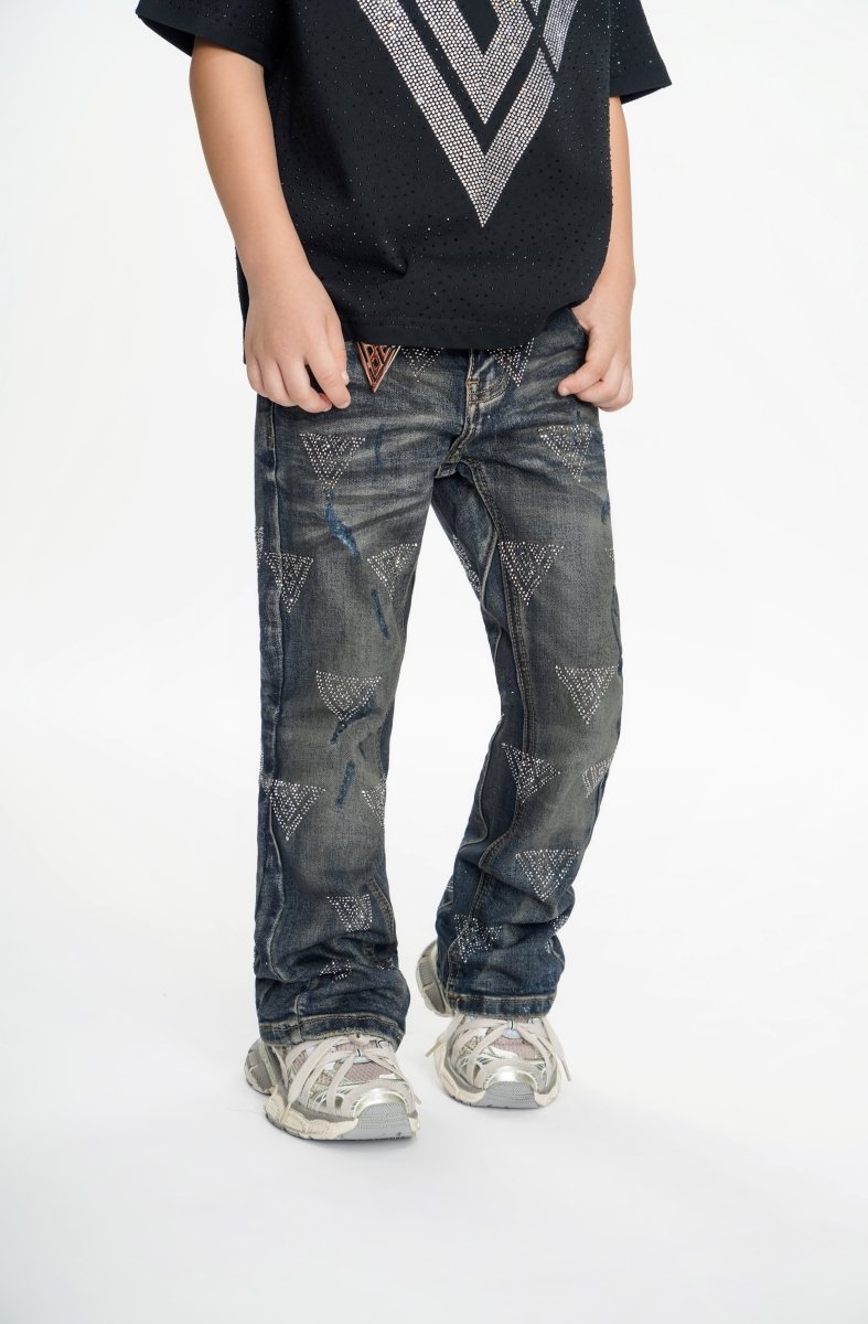 Show Kids Dark Dirty Blue Stacked Jeans - Valabasas