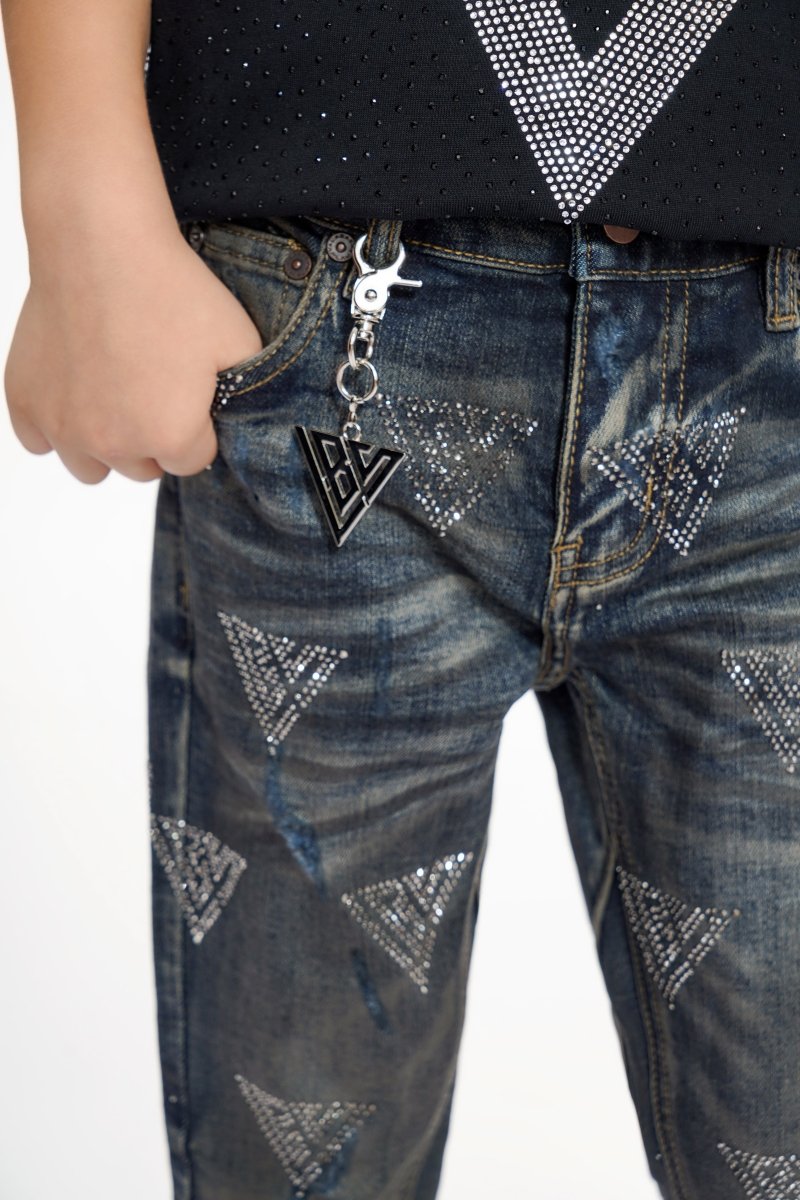 Show Kids Dark Dirty Blue Stacked Jeans - Valabasas