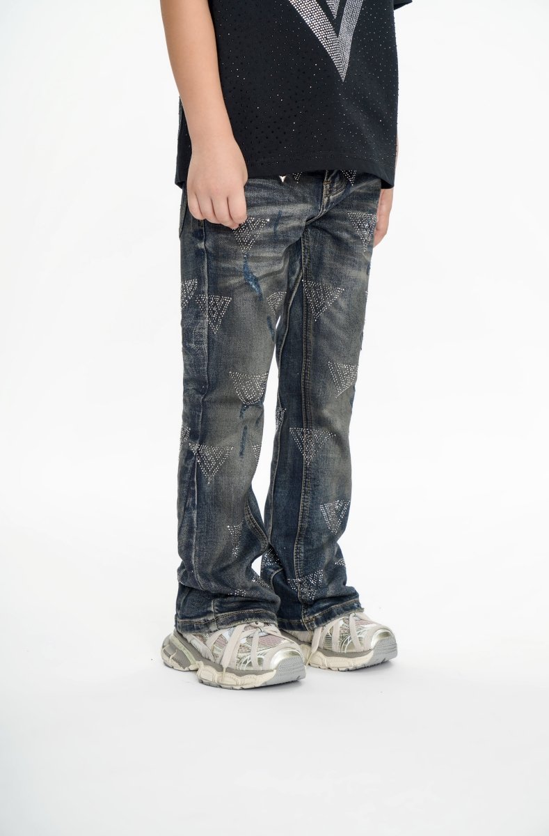 Show Kids Dark Dirty Blue Stacked Jeans - Valabasas