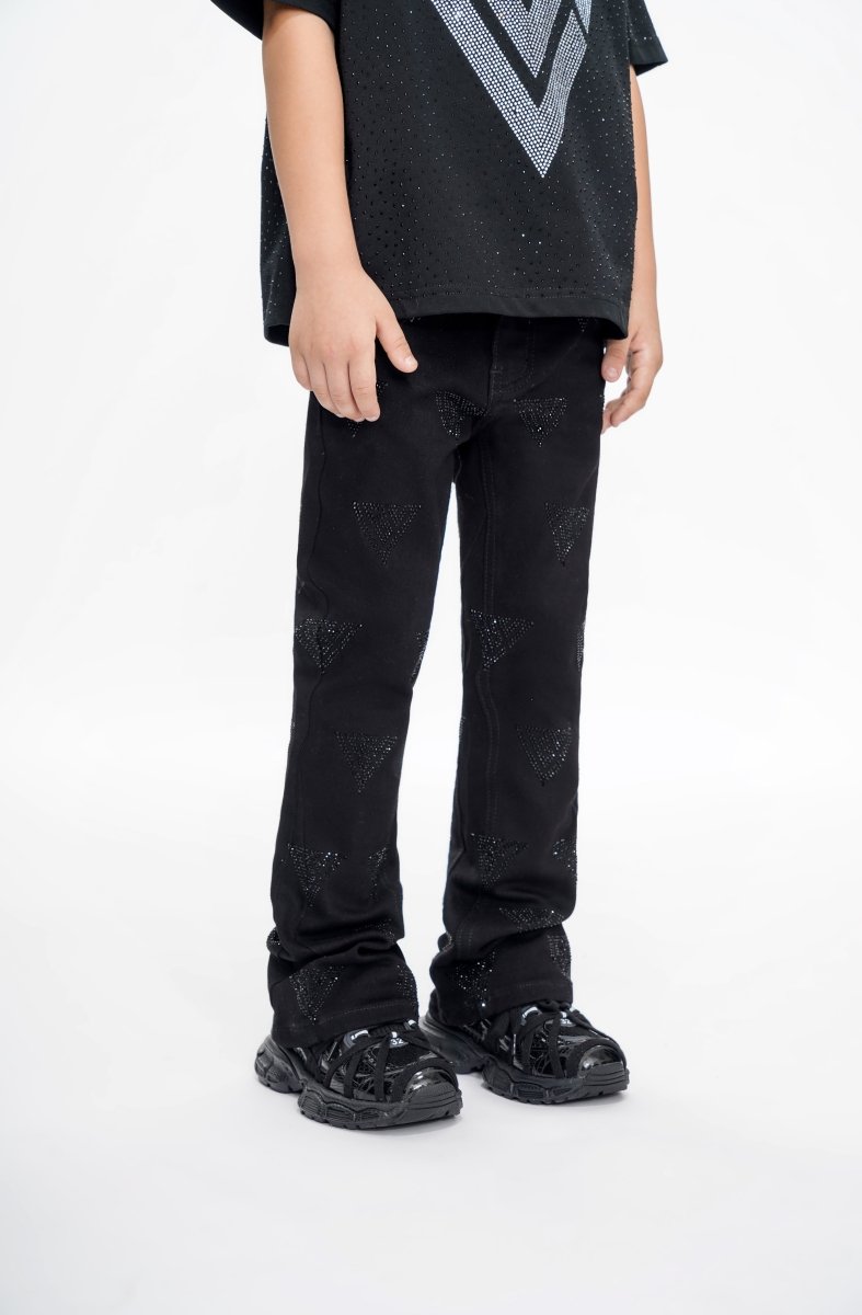 Show Kids Jet Black Stacked Jeans - Valabasas