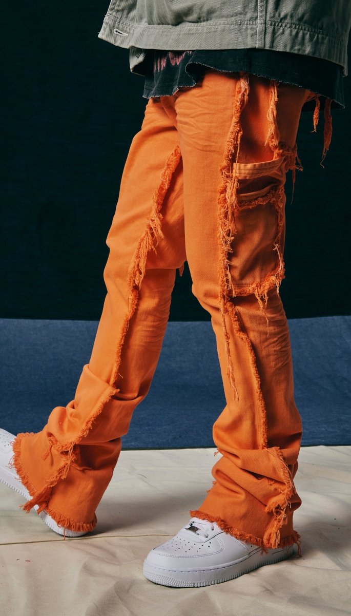 "SKYLINE" STACKED FLARE JEANS ORANGE - Valabasas