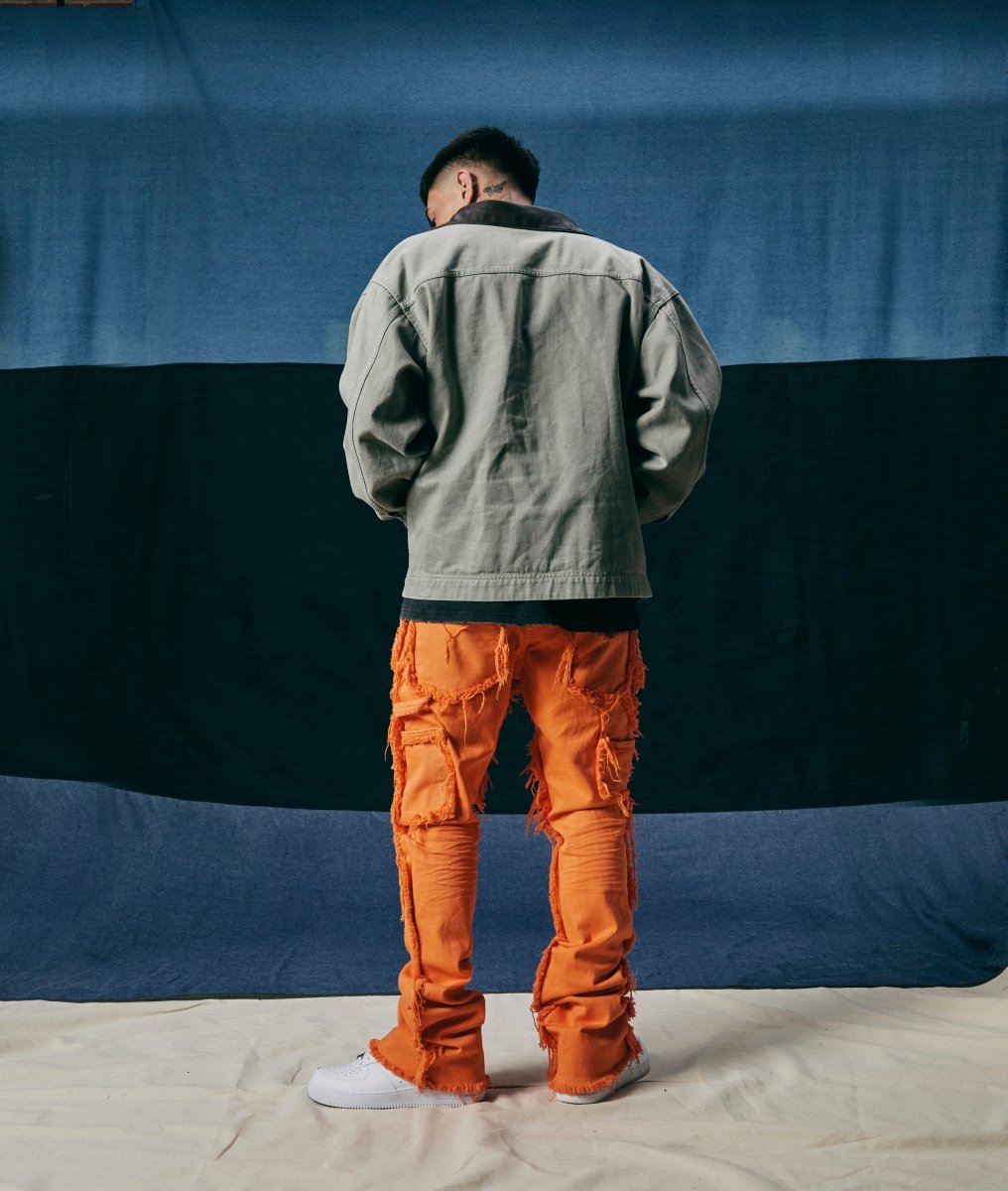 "SKYLINE" STACKED FLARE JEANS ORANGE - Valabasas