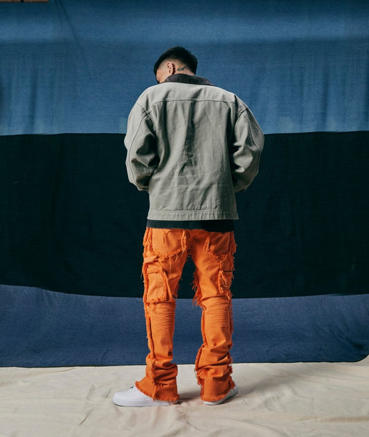 "SKYLINE" STACKED FLARE JEANS ORANGE - Valabasas