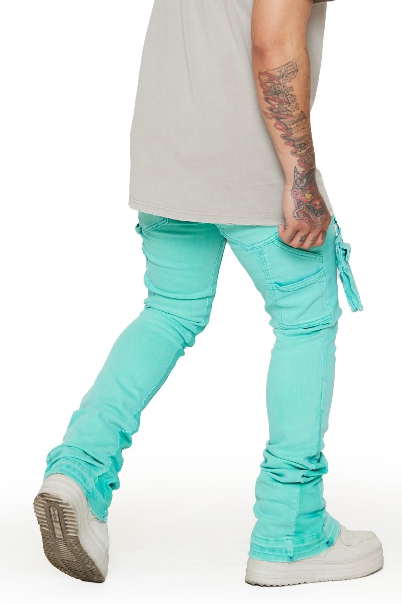 “SMOOTH” STACKED FLARE JEAN ACQUA - Valabasas