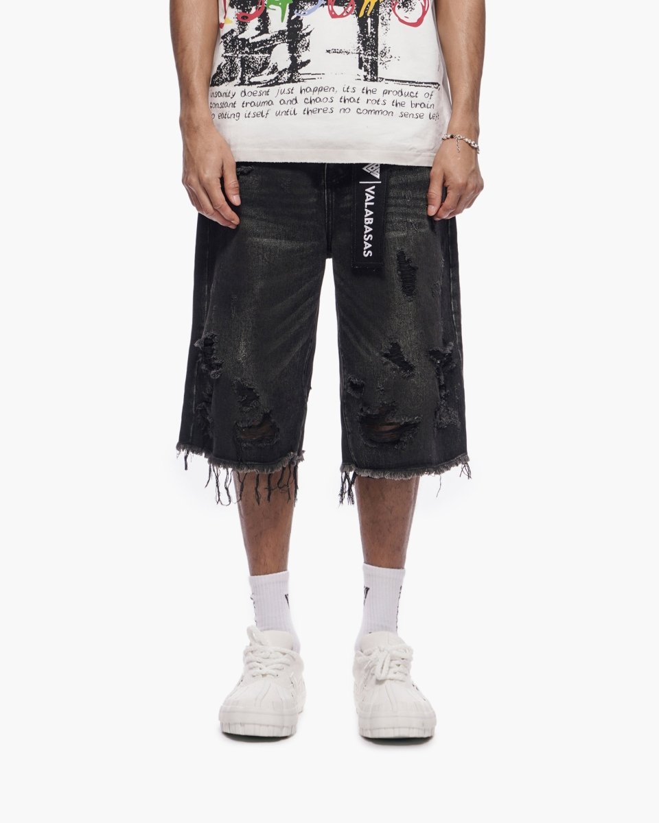 Snapped Baggy Jorts Black Waxed - Valabasas