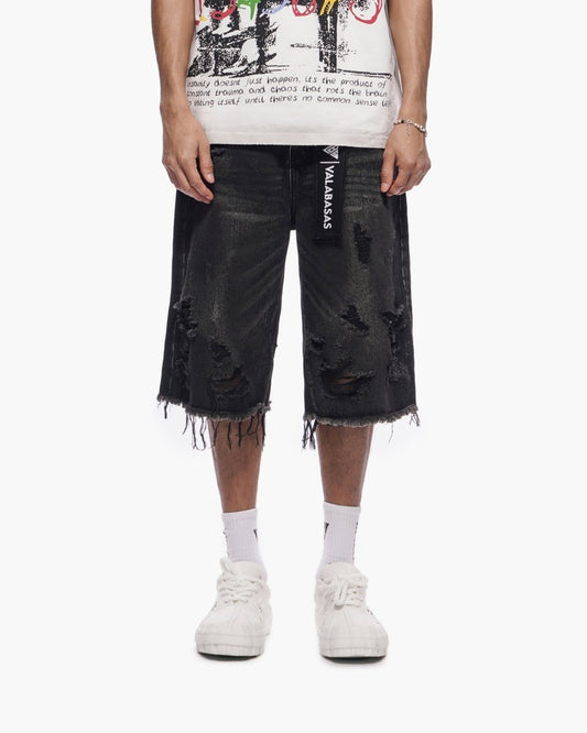 Snapped Baggy Jorts Black Waxed - Valabasas
