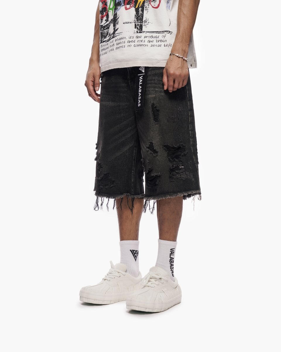 Snapped Baggy Jorts Black Waxed - Valabasas