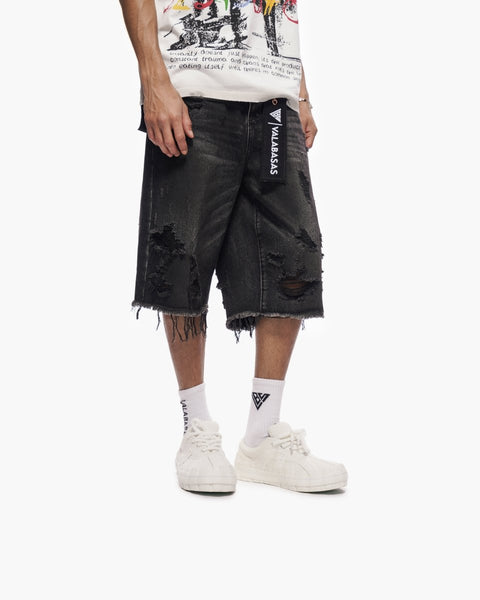 Snapped Baggy Jorts Black Waxed – Valabasas