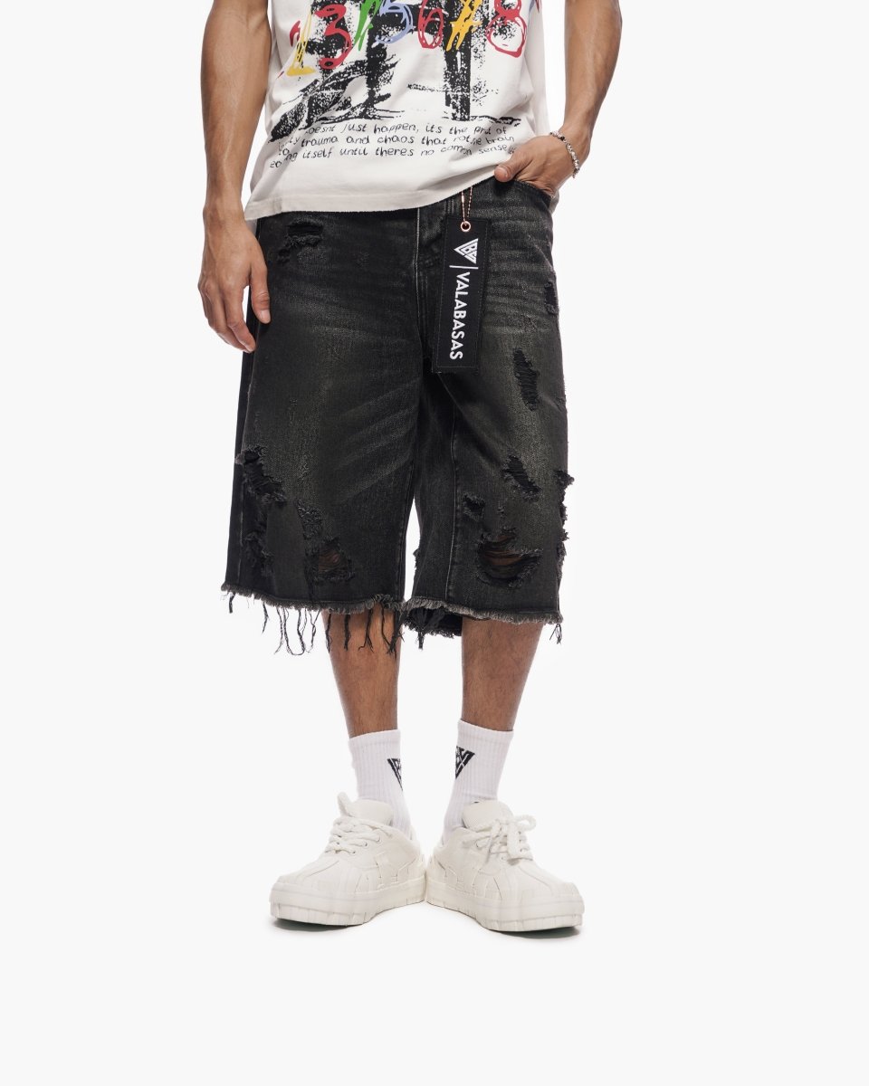 Snapped Baggy Jorts Black Waxed – Valabasas
