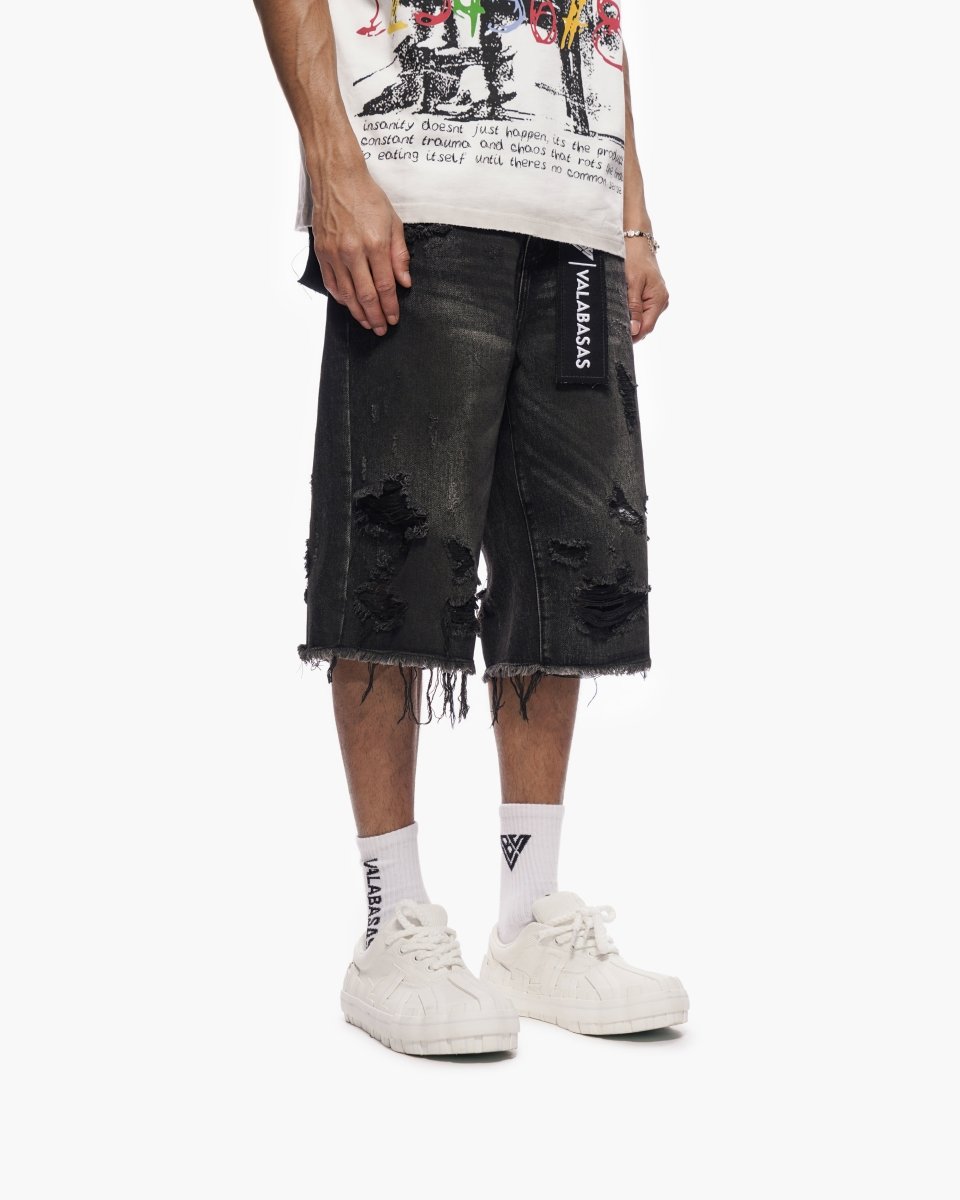 Snapped Baggy Jorts Black Waxed - Valabasas