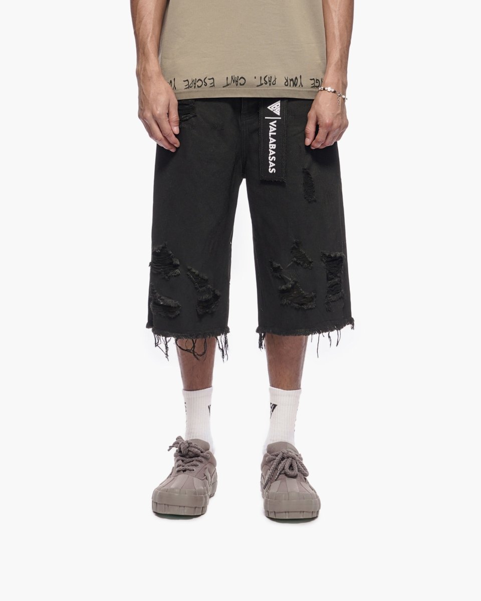 Snapped Black Washed Jorts - Valabasas